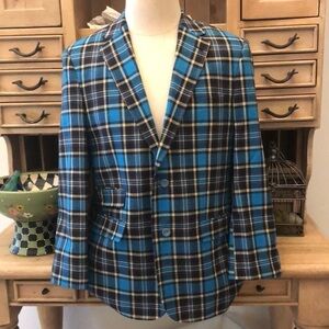 Biarelli Men’s Sport Jacket Blazer Plaid Italian Wool Blend Size Medium